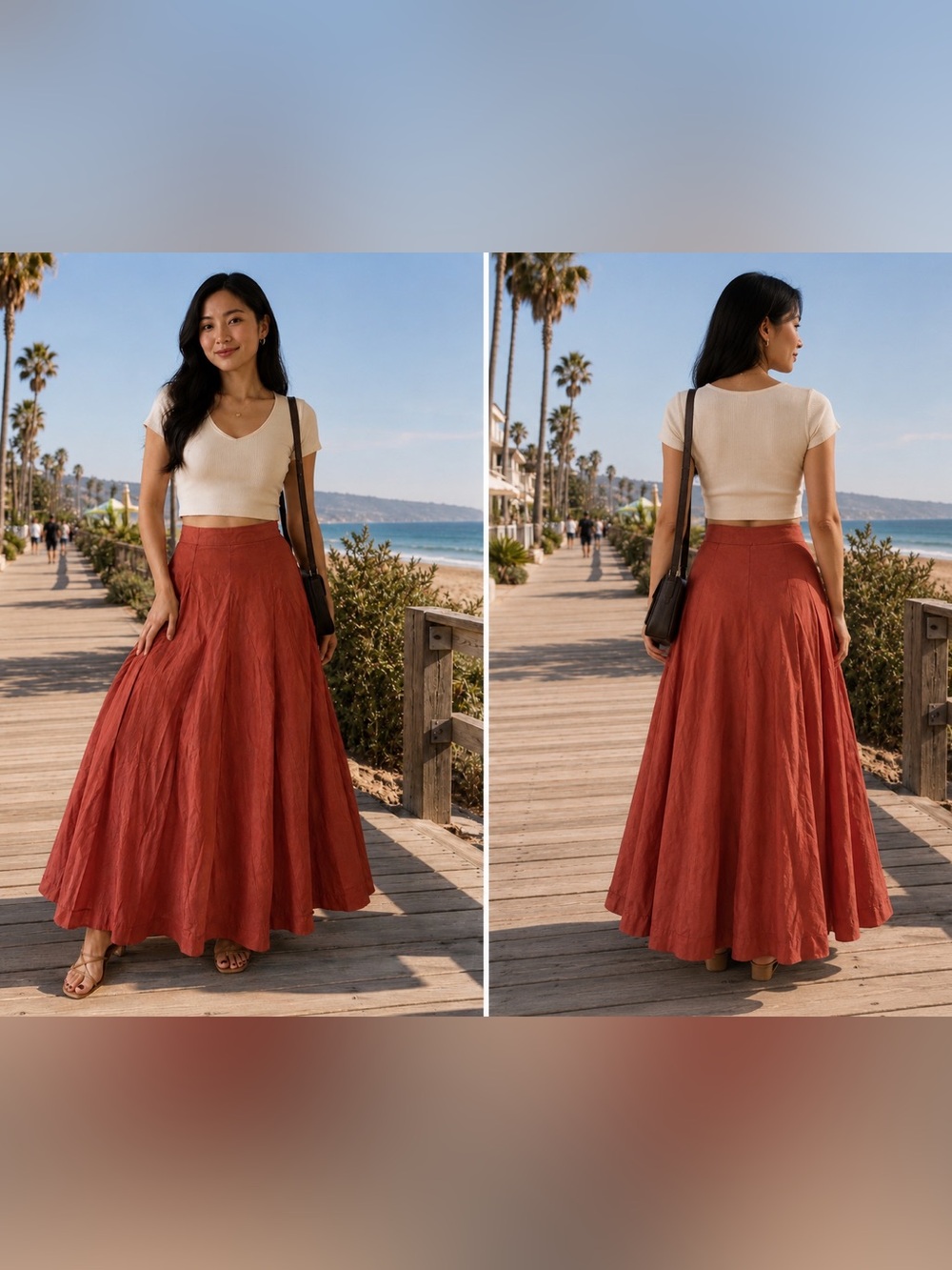 Rust Red Maxi Skirt - Flowy Women's Skirt